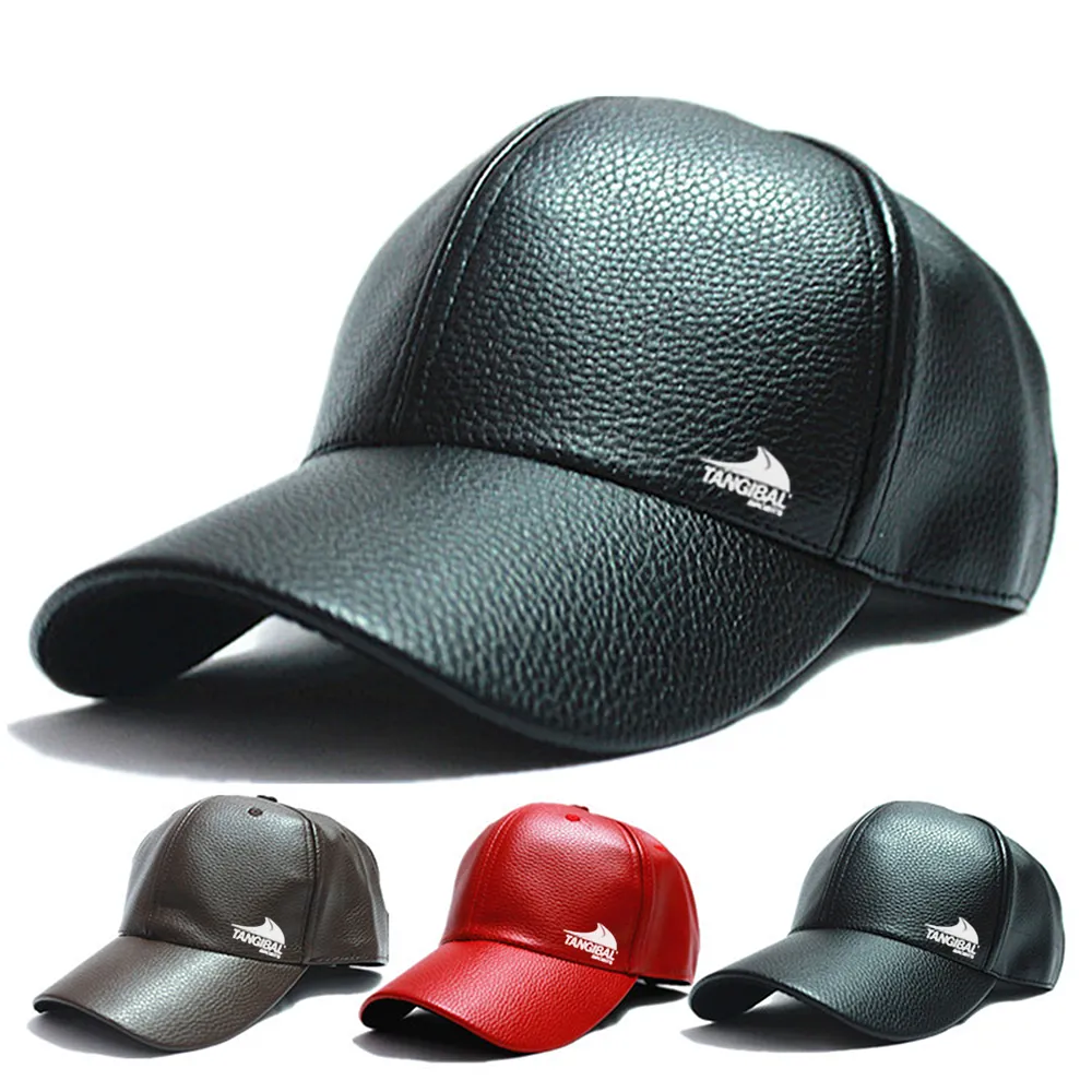 Winter PU Leather Baseball Cap
