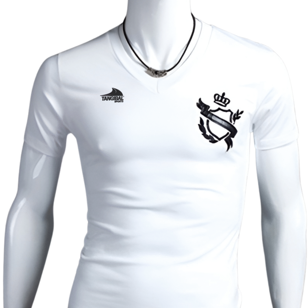 Men’s-T-shirt Crown embroidery Cotton Lycra small V neck Slim Short Sleeve T