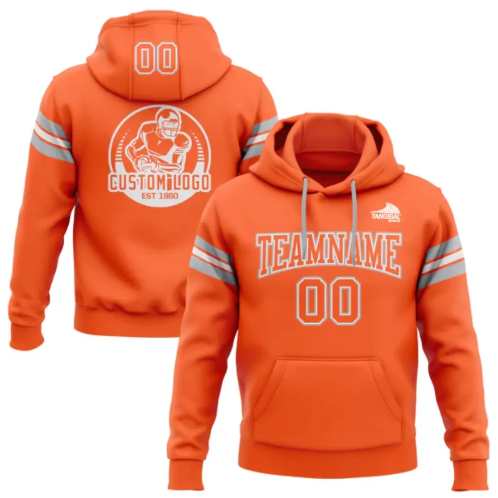 Custom Stitched Orange White-Gray Football Pullover Sweatshirt Hoodie