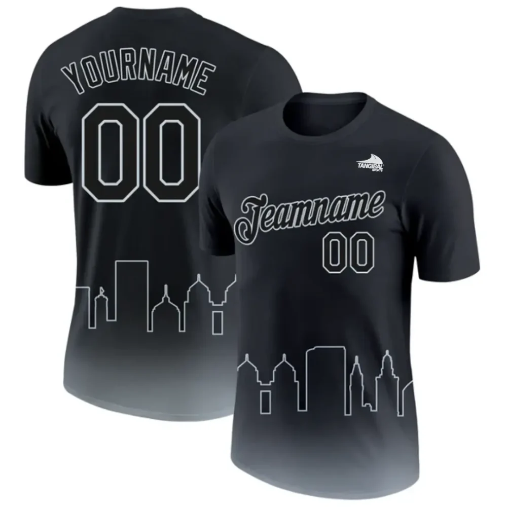 Custom Black Silver 3D Oakland City Edition Fade Fashion Performance T-Shirt
