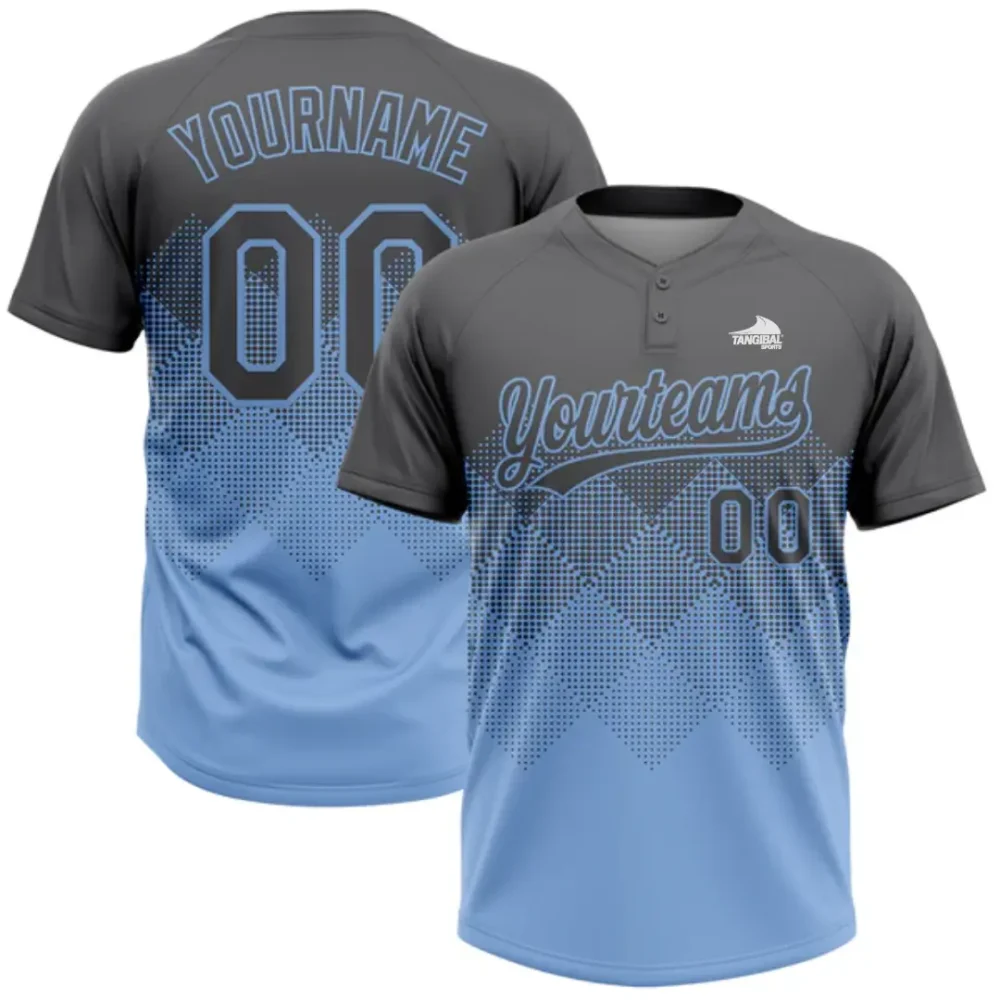 Custom Steel Gray Light Blue 3D Gradient Square Shape Two-Button Unisex Softball Jersey